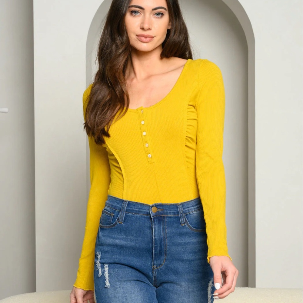 WOMEN'S LONG SLEEVE SIDE RUCHED BODYSUIT